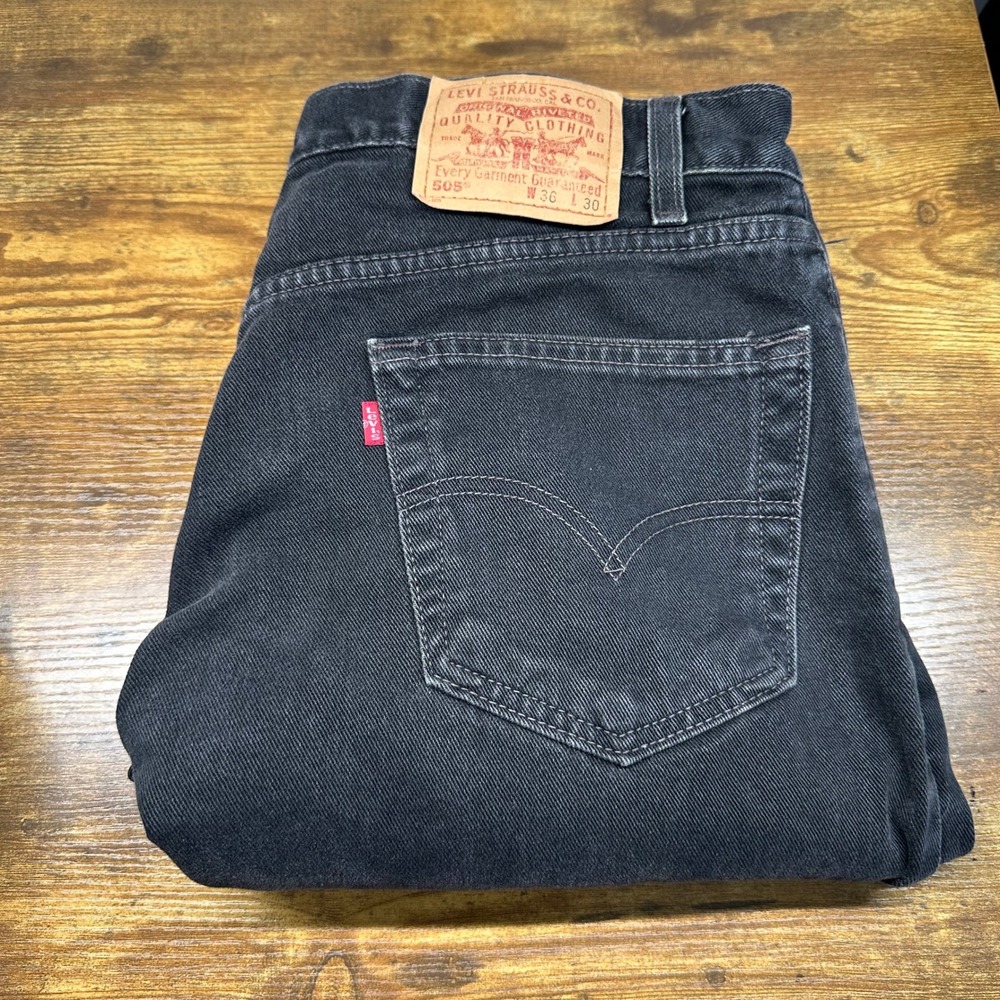 Levis 505 Regular Fit‎ Straight Leg Black Denim Jeans Mens W36 L30 Faded Wash